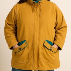 Vinatge 90s 1990s Yellow and teal jacket blanket lines size 14 Climate zone